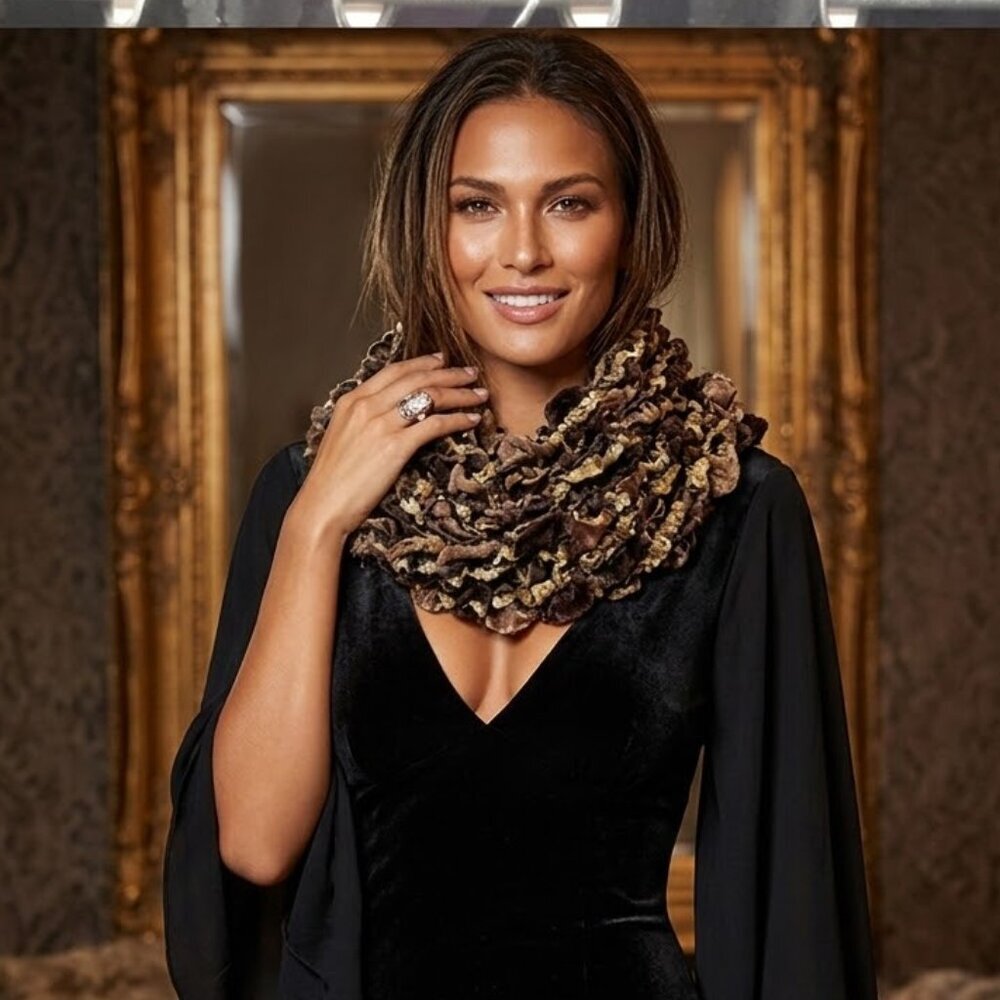 Chic Textured Scarf in Brown and Cream